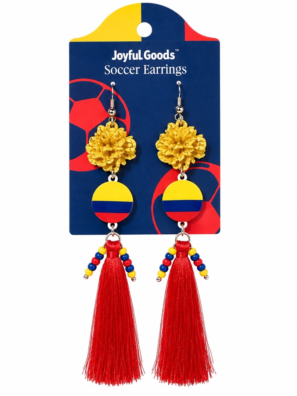 Colombia Soccer Tassel Earrings – Red, Yellow & Blue Game Day Jewelry